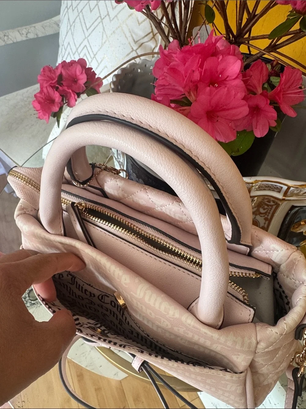 Juicy Couture Light Pink Quilted Satchel with Heart Logo